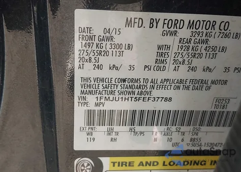 2015 Ford Expedition King Ranch from USA, damaged, VIN 1FMJU1HT5FEF37788